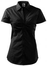Halenka Malfini Chic 120 bavlněná dámská krátký rukáv košilový límec s rozhalenkou vypasovaná na bocích černá