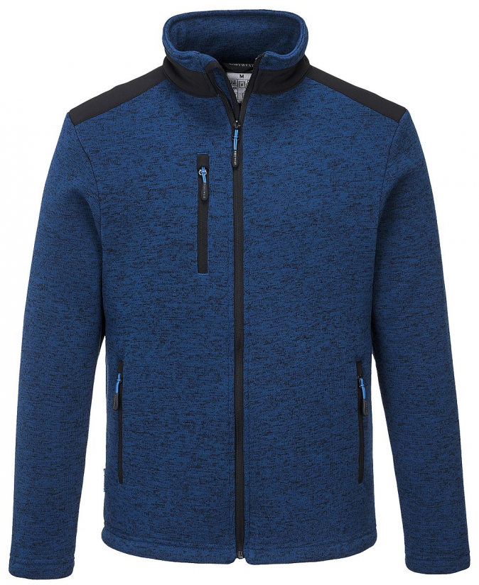 Mikina PW KX3 Venture fleece zesílená ramena kapsy na zip melírovaná středně modrá/černá