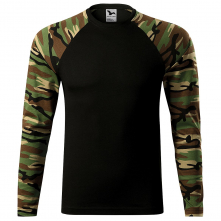 Tričko Malfini Camouflage 160 unisex 100 % bavlna kulatý průkrčník dlouhý rukáv hladké černý trup raglánové rukávy kamufláž