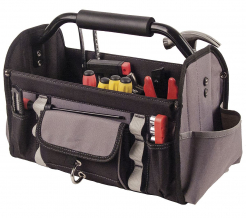 Montážní taška na nářadí PW Servisman kovové měkčené držadlo vyztužená plachtovina PES 600D šedo/černá
