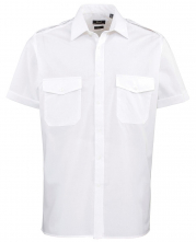 Košile PW PILOT PES/BA 105g jemná tkanina krátký rukáv nárameníky 2 náprsní kapsy s klopami bílá