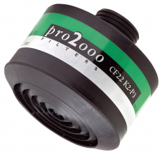 Filtr K2P3 R D se závitem 40 mm x 1,7" proti čpavku částicím bakteriím virům zelenobílý proužek
