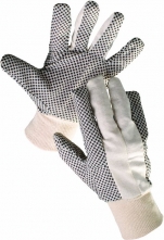 Rukavice CERVA OSPREY bavlněný režný úplet PVC čočka v dlani a na prstech pružný náplet bílé