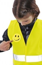 Výstražná dětská sada NARDA výstražná vesta s klíčenkou reflexními pruhy smajlíkem žlutá