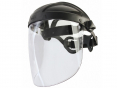 Kompletní obličejový štít TURBOSHIELD černý hlavový držák s ochranou čela rozměry zorníku 40 x 23 cm čirý
