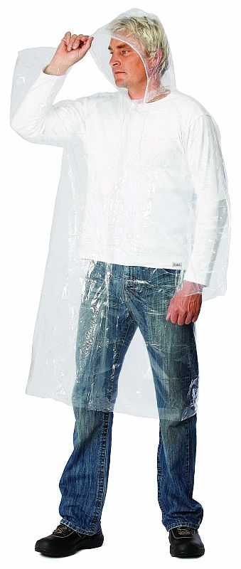 Pláštěnka Cerva BURY s kapucí volný střih materiál polyetylén svařované švy zapínání na druky čirá