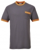 Triko Texo Contrast PES/bavlna kapsa na prsou kulatý průkrčník šedo/oranžové