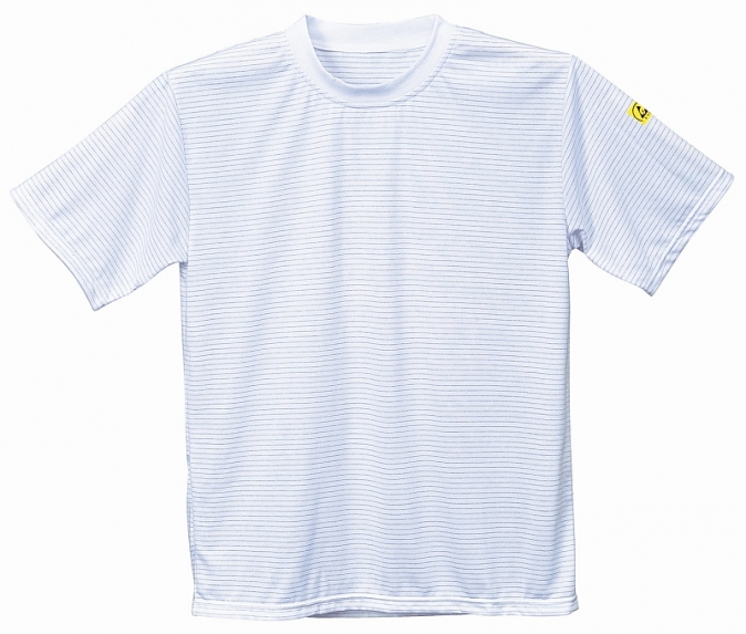 Antistatické pracovní tričko PW ESD BA/uhlík kulatý průkrčník krátký rukáv štítek s normou bílé