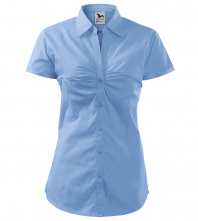 Halenka Malfini Chic 120 bavlněná dámská krátký rukáv košilový límec s rozhalenkou vypasovaná na bocích nebesky modrá
