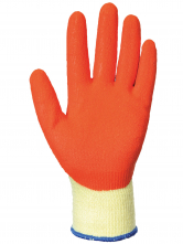 Rukavice PW GRIP A100 úplet PES/bavlna potažený latexem protiskluzné oděruvzdorné žluto/oranžové
