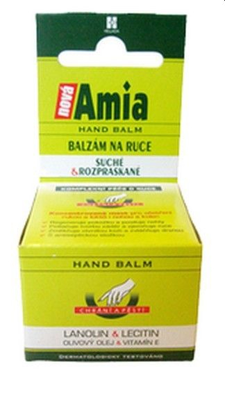 Balzám Nová AMIA na suché rozpraskané ruce s obsahem měsíčku olivového oleje lecitinu elastinu dóza 25 ml bílá