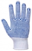 Rukavice PW Polka Dot Fortis pětiprsté pletené PES/bavlna modré PVC terčíky v dlani a na prstech pružný náplet bílé
