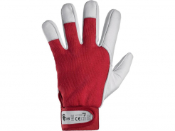 Rukavice CXS TECHNIK kombinované hřbet bavlněná tkanina dlaň jemná kozinka suchý zip na zápěstí šedo/červené