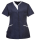 Pracovní blůzka PW Modern Style PES/BA dámská projmutá krátký rukáv šikmé kapsy kontrastní stojáček tmavě modro/bílá