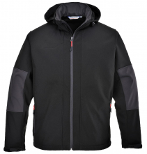 Softshellová bunda PW TECHNIK 3L membrána TRIPLE DRY kapuce nepromokavá kapsy na zip černo/šedá