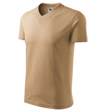 Tričko V-neck 160 bavlna průkrčník do "V" krátký rukáv pískové